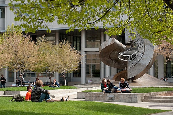 Students take a break outside Engineering Hall on UW-Madison's campus. Jeff Miller, UW-Madison