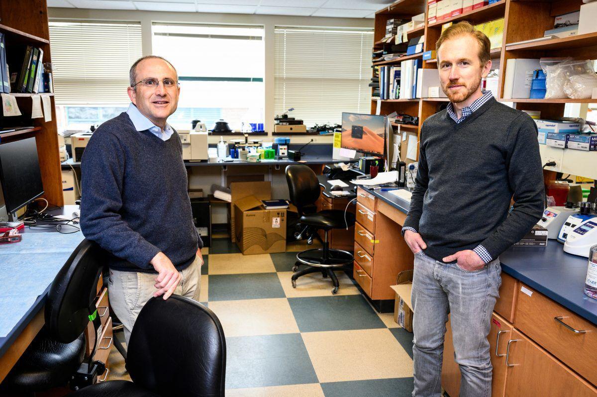 David O’Connor, left, and Thomas Friedrich are pictured in a lab at the University of Wisconsin–Madison in March. Photo: Jeff Miller, UW-Madison