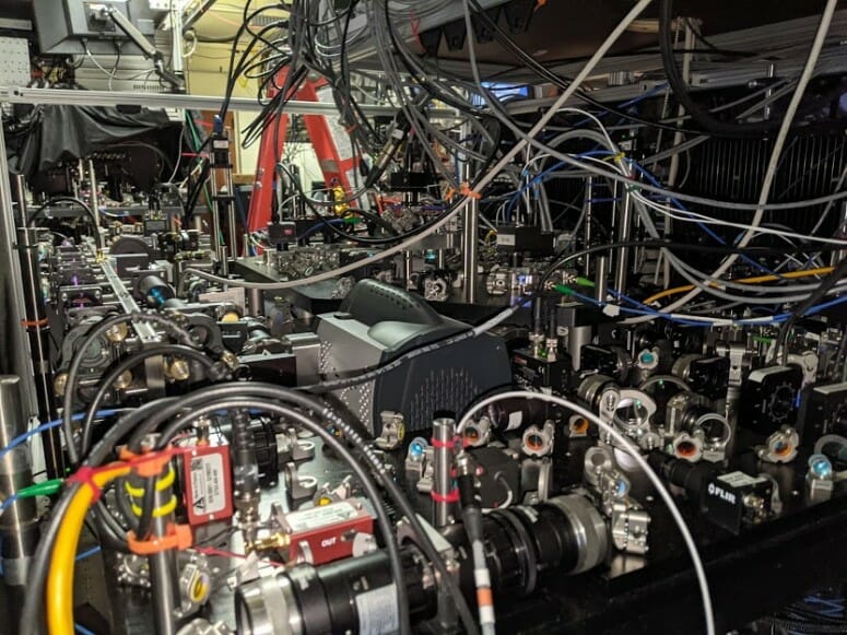 The central components of the quantum computer in the Saffman lab. Practical quantum computers could solve complex problems that regular computers cannot. COURTESY OF THE SAFFMAN LAB