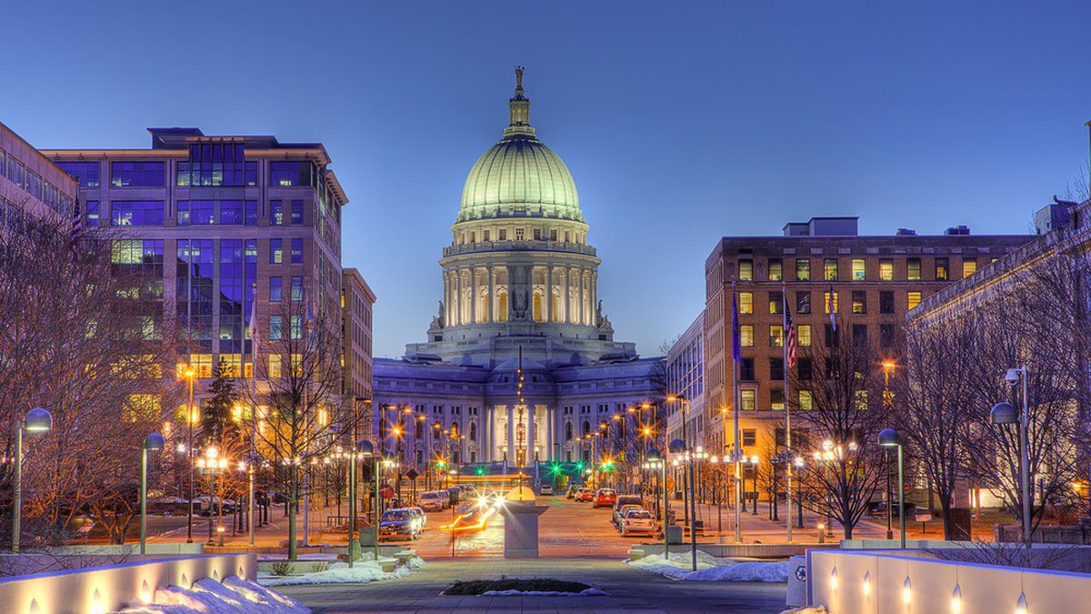 High Dynamic Range (HDR) image of Madison, Wisconsin skyline and state capitol (NBC15)