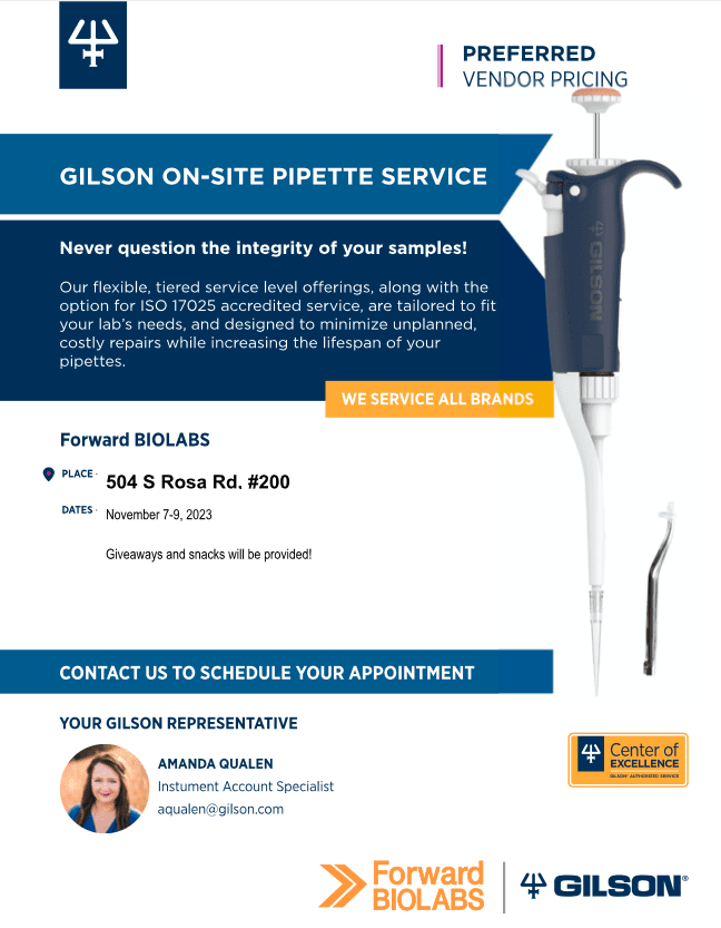 Forward BIOLABS Pipette Service Event Flyer 